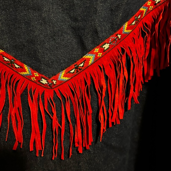 Vintage Hunters Run Women’s Denim Jacket Red Fringe Thunderbird  Size 1X - Picture 4 of 4